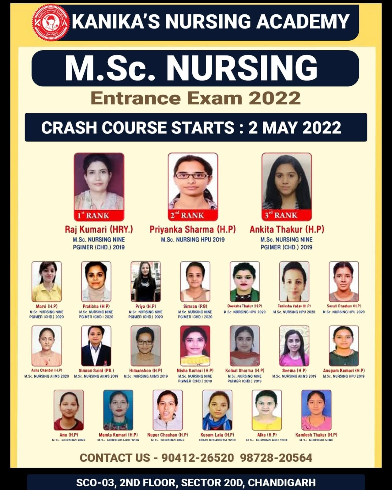 M.Sc. Nursing entrance results 2022 — Student selection and crash-course result board