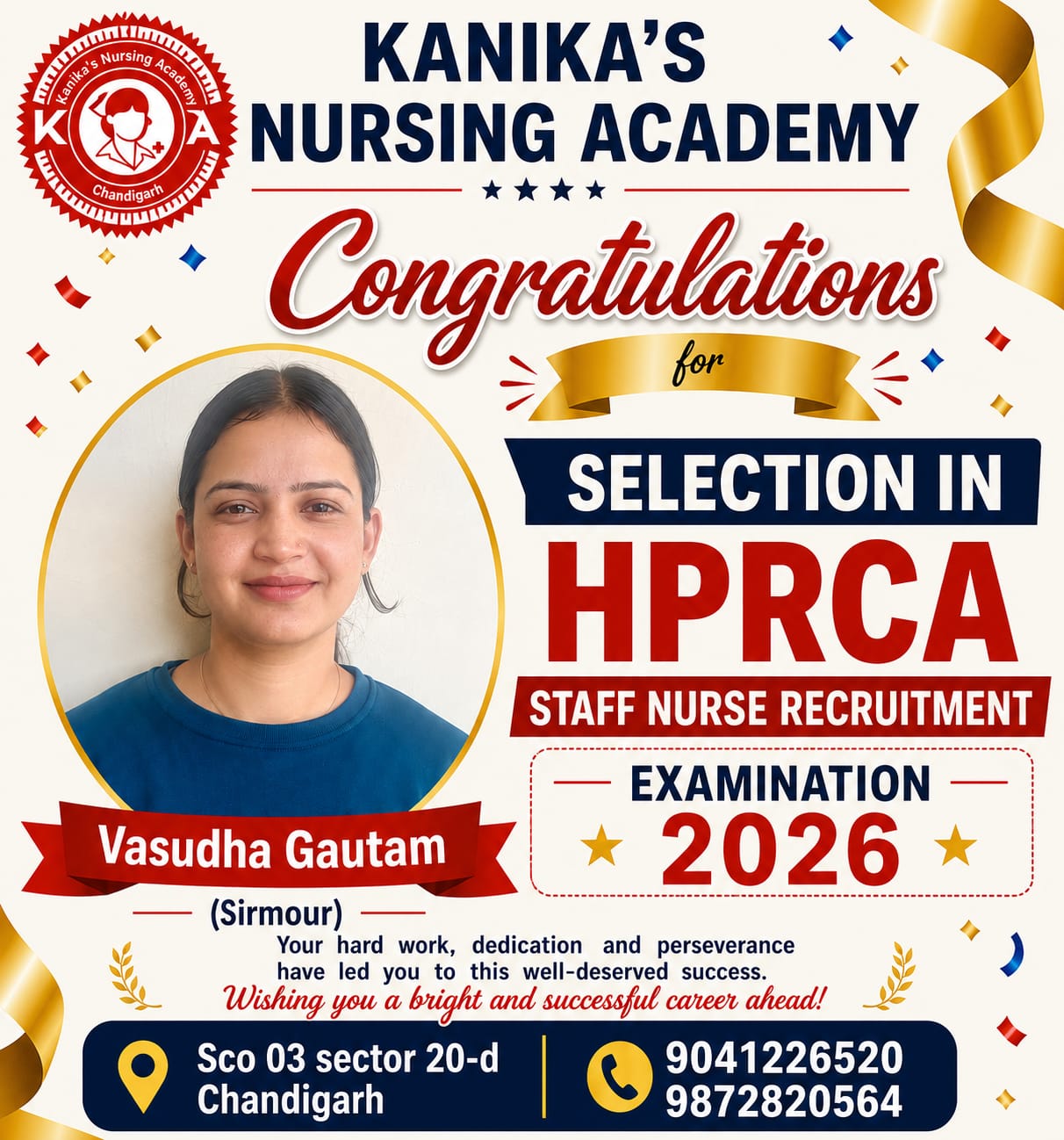 Vasudha Gautam — HPRCA Staff Nurse 2026