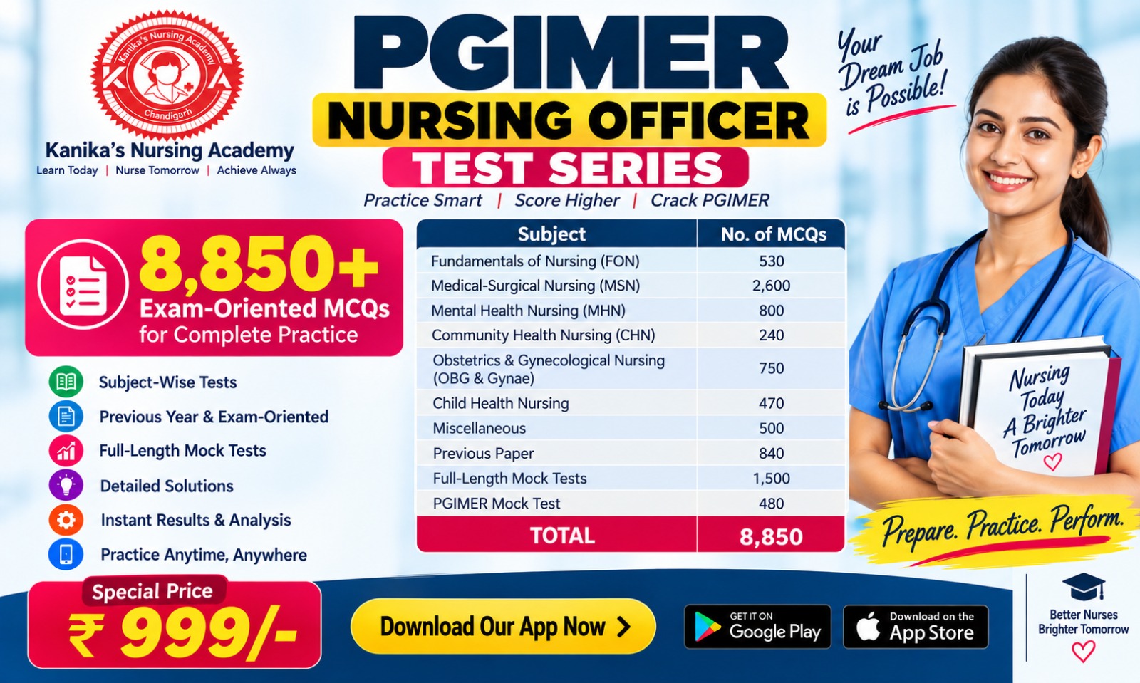 PGIMER Nursing Officer Test Series announcement