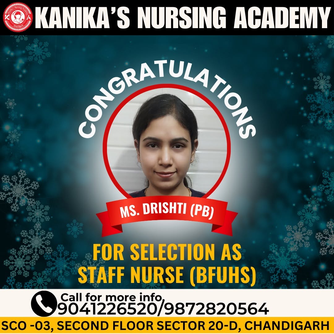 Drishti — Selected as Staff Nurse (BFUHS)