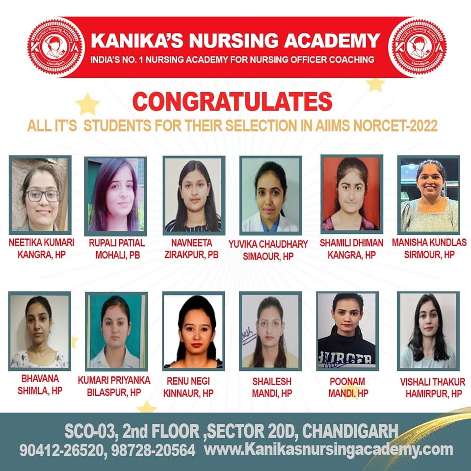 AIIMS NORCET selections 2022 — Kanika’s Nursing Academy student selections
