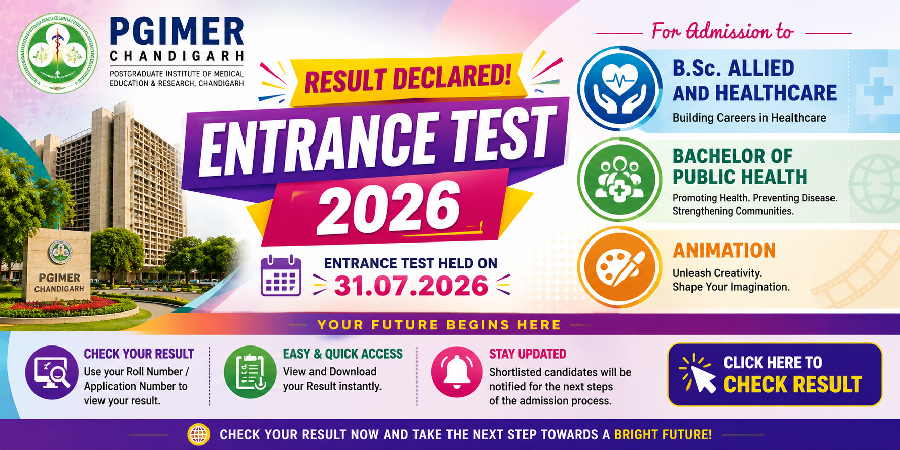 B.Sc. Allied and Healthcare, Bachelor of Public Health & Animation Entrance Test Result Out recruitment banner