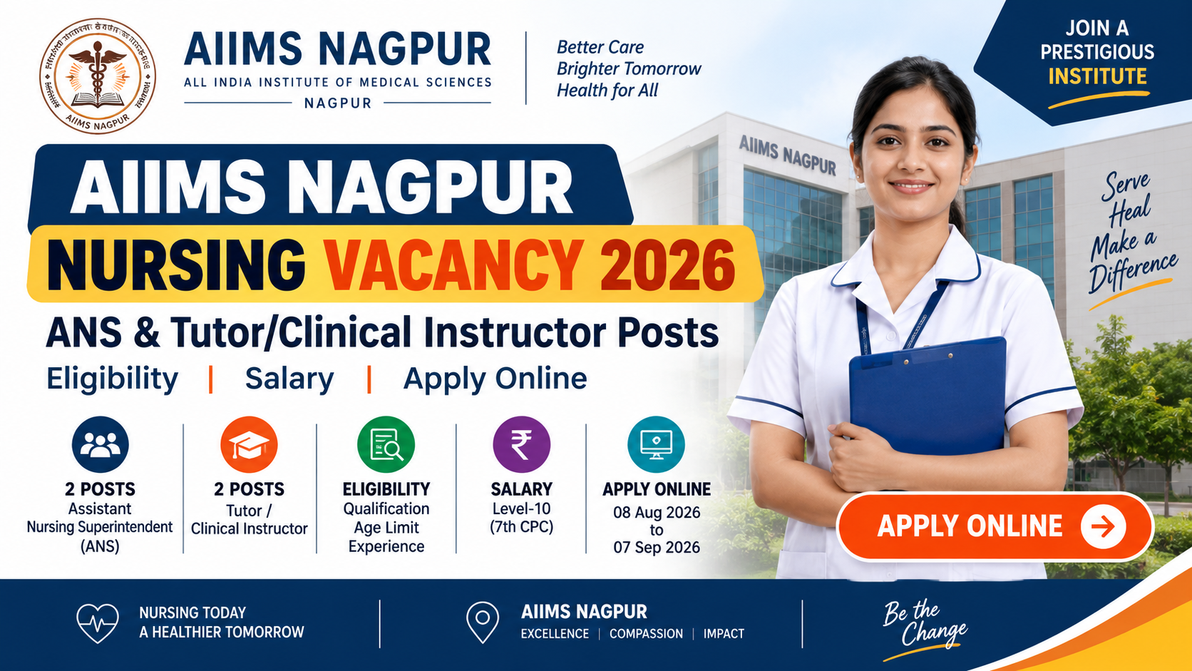 AIIMS Nagpur Nursing Vacancy 2026: ANS & Tutor/Clinical Instructor Posts, Eligibility, Salary & Apply Online recruitment banner