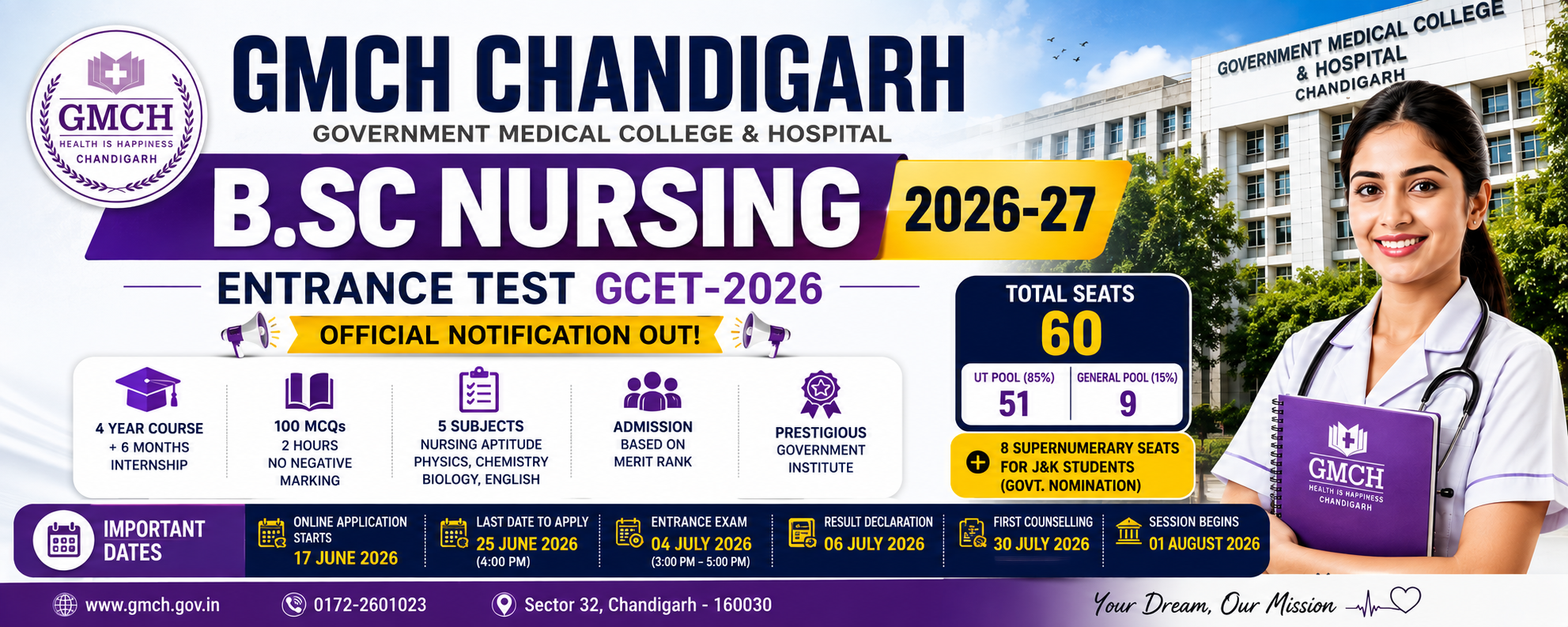 GMCH B.Sc. NURSING ENTRANCE 2026–27 Eligibility • Exam Pattern • Dates • Seats • Counselling recruitment banner