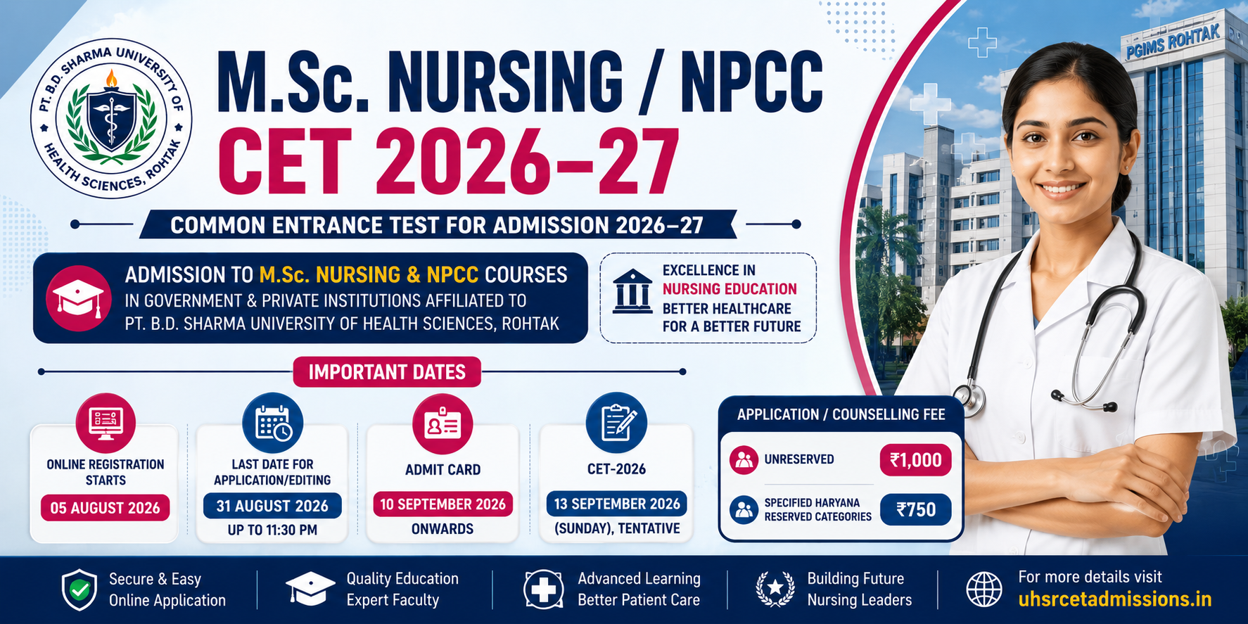 PGIMS M.Sc. Nursing CET 2026–27 recruitment banner