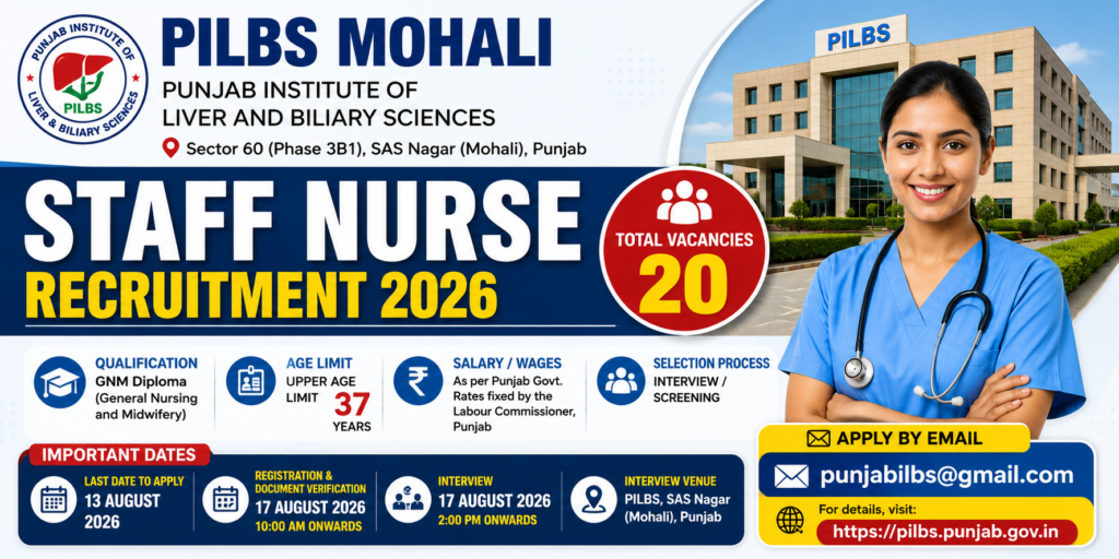 PILBS Mohali Staff Nurse Recruitment 2026 recruitment banner
