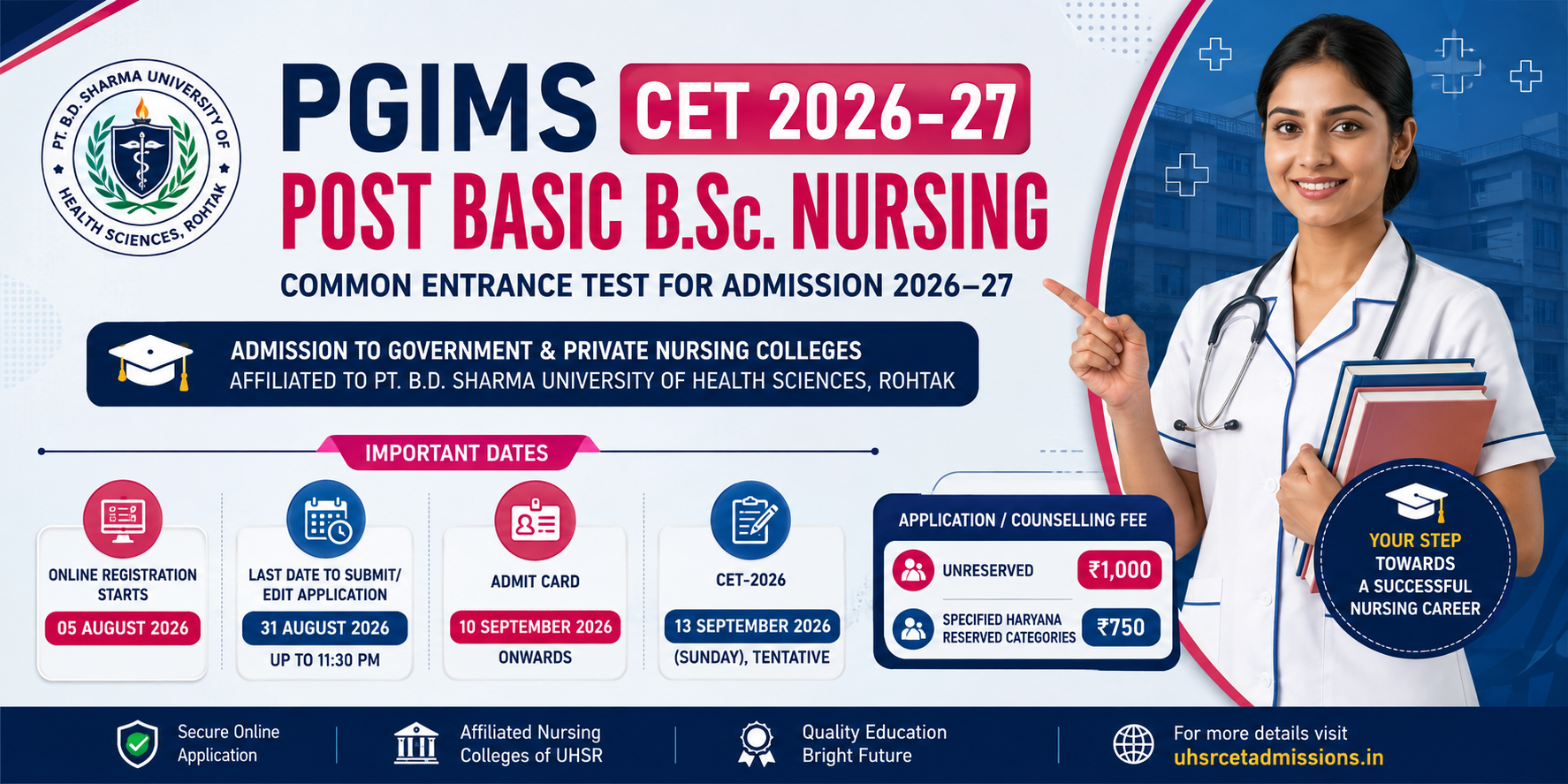 PGIMS Post Basic B.Sc. Nursing CET 2026–27 recruitment banner