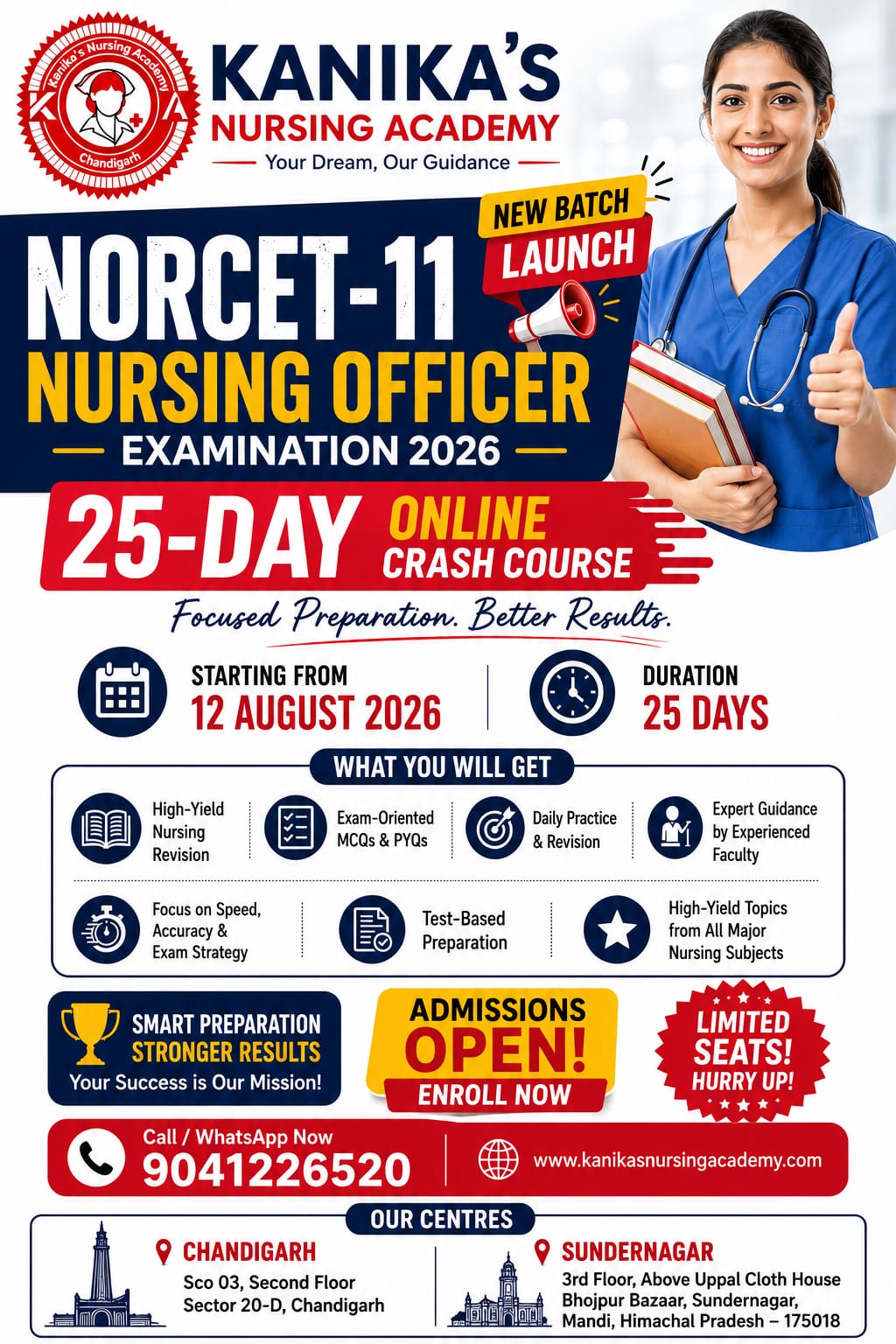 NORCET-11 Nursing Officer Examination — 12 August 2026 announcement