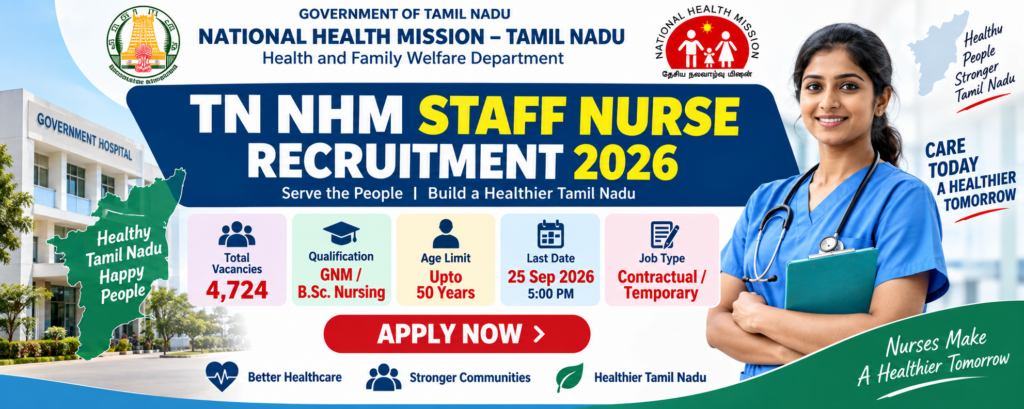NHM Tamil Nadu Recruitment 2026: Apply for 4724 Staff Nurse Posts recruitment banner
