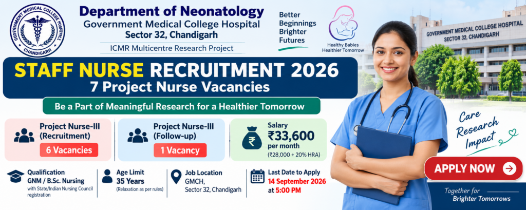 GMCH Chandigarh Staff Nurse Recruitment 2026 – 7 Project Nurse Vacancies recruitment banner