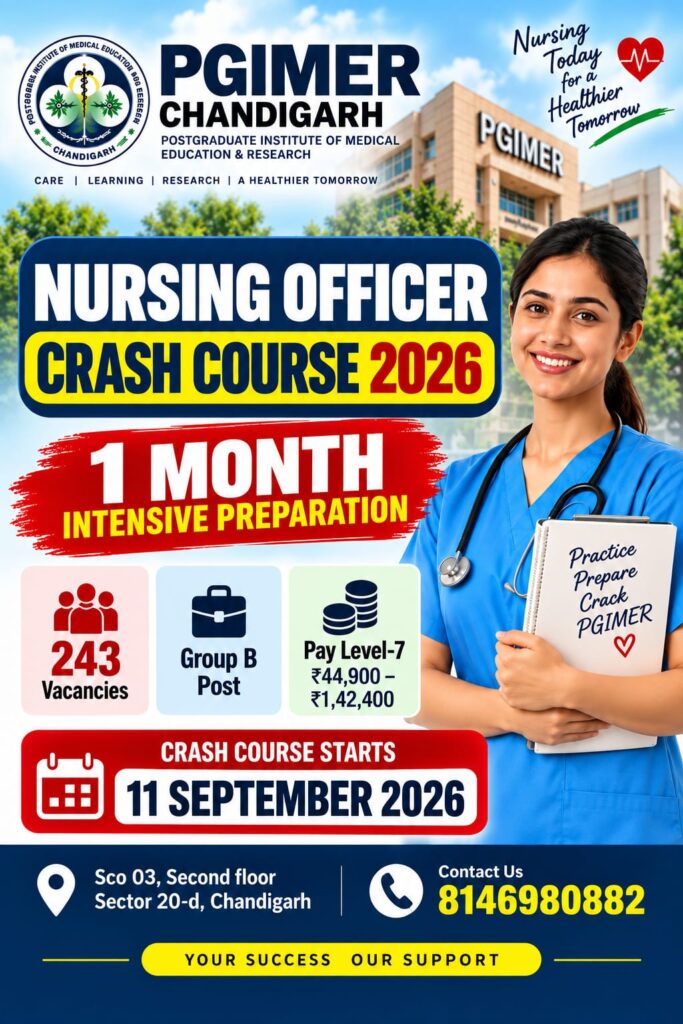 PGIMER Chandigarh Nursing Officer Crash Course 2026 announcement