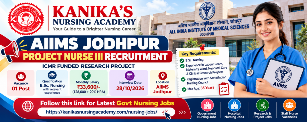 AIIMS Jodhpur Recruitment 2026: Project Nurse III Vacancy recruitment banner