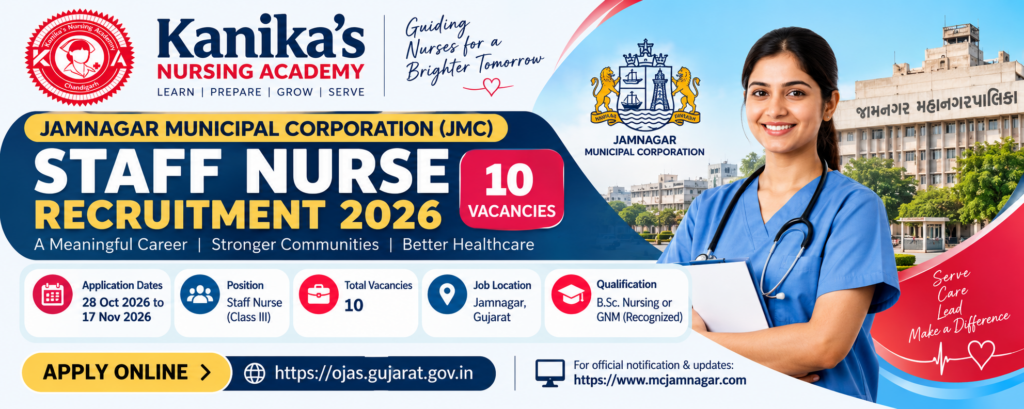Staff Nurse Recruitment 2026 – Jamnagar Municipal Corporation (JMC) recruitment banner