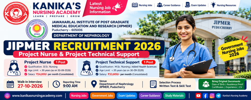 JIPMER Nursing Recruitment 2026 – Project Nurse Vacancy recruitment banner