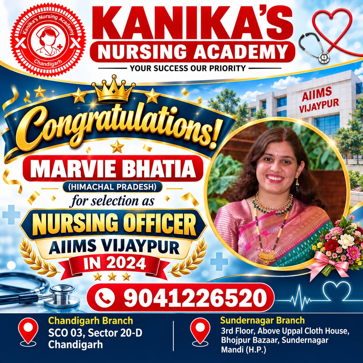 Marvie Bhatia — AIIMS Vijaypur — Nursing Officer selection 2024