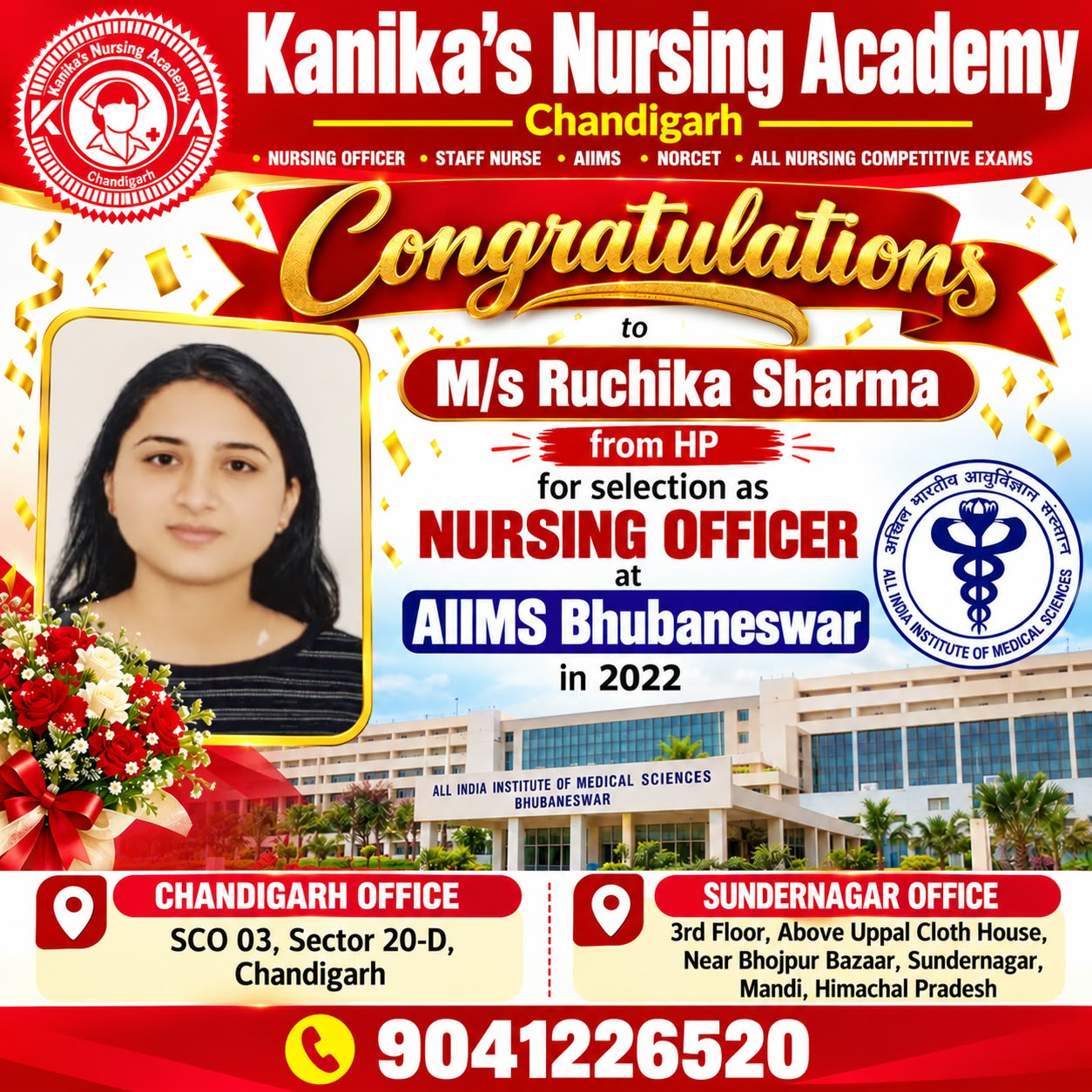 Ruchika Sharma — AIIMS Bhubaneswar — Nursing Officer selection 2022