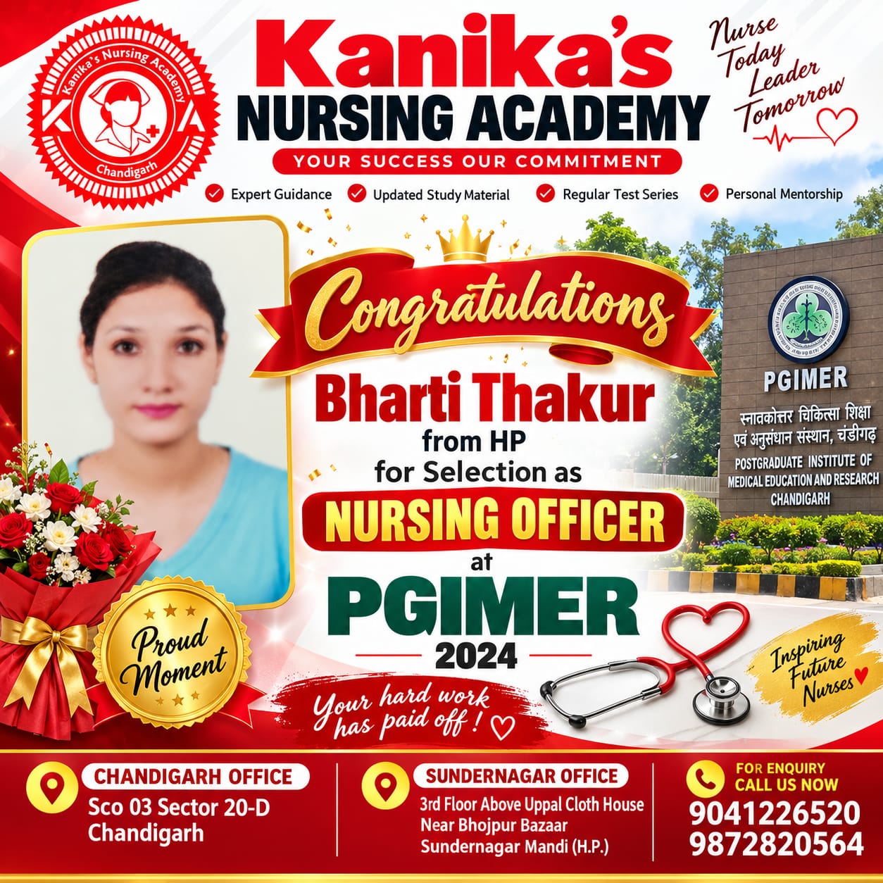 Bharti Thakur — PGIMER — Nursing Officer selection 2024