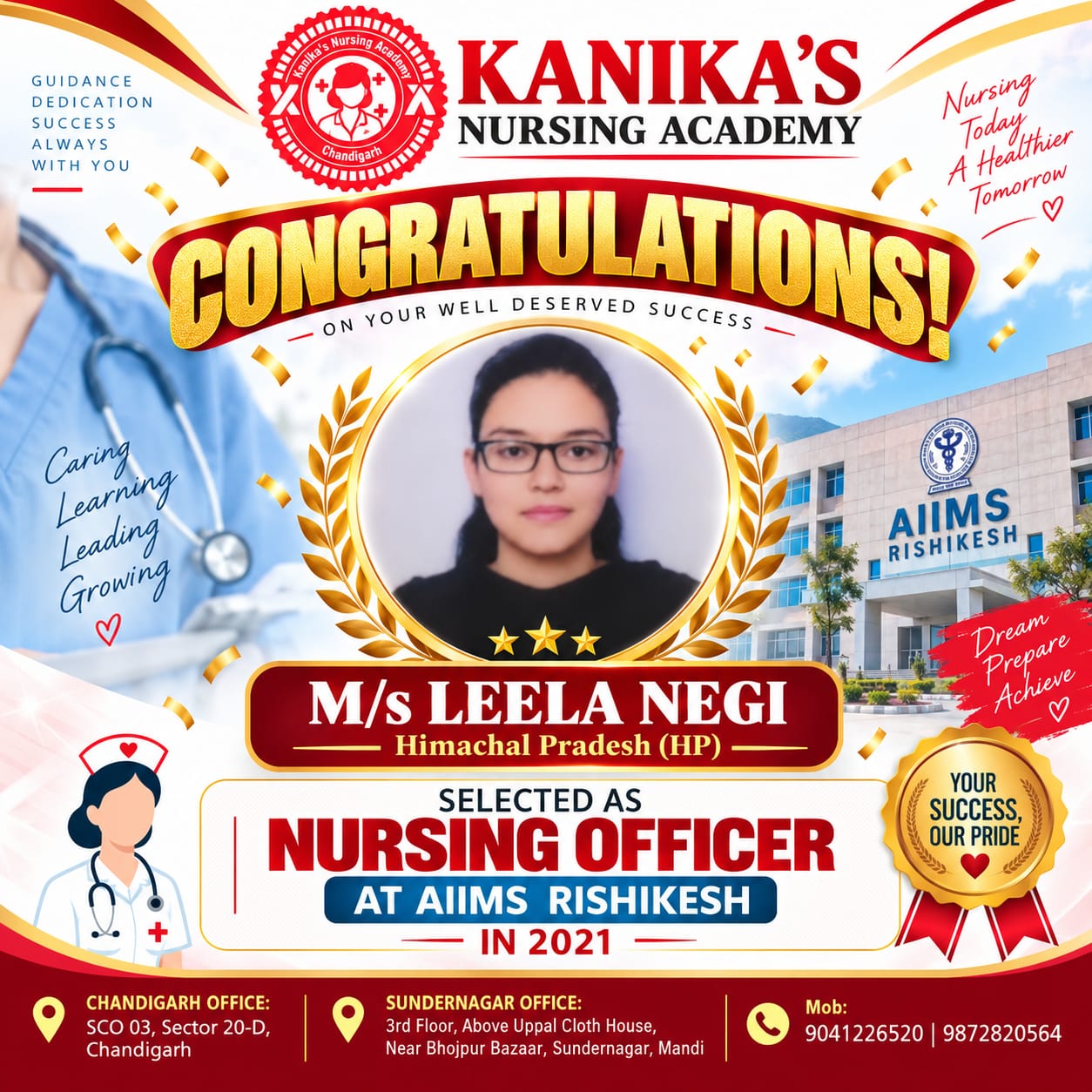 Leela Negi — AIIMS Rishikesh — Nursing Officer selection 2021