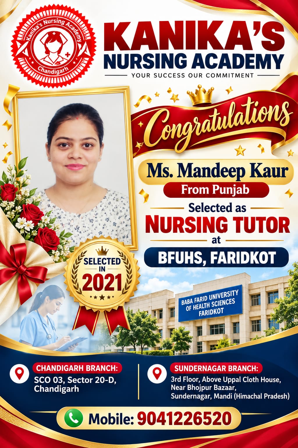 Mandeep Kaur — BFUHS Faridkot, Nursing Tutor selection 2021